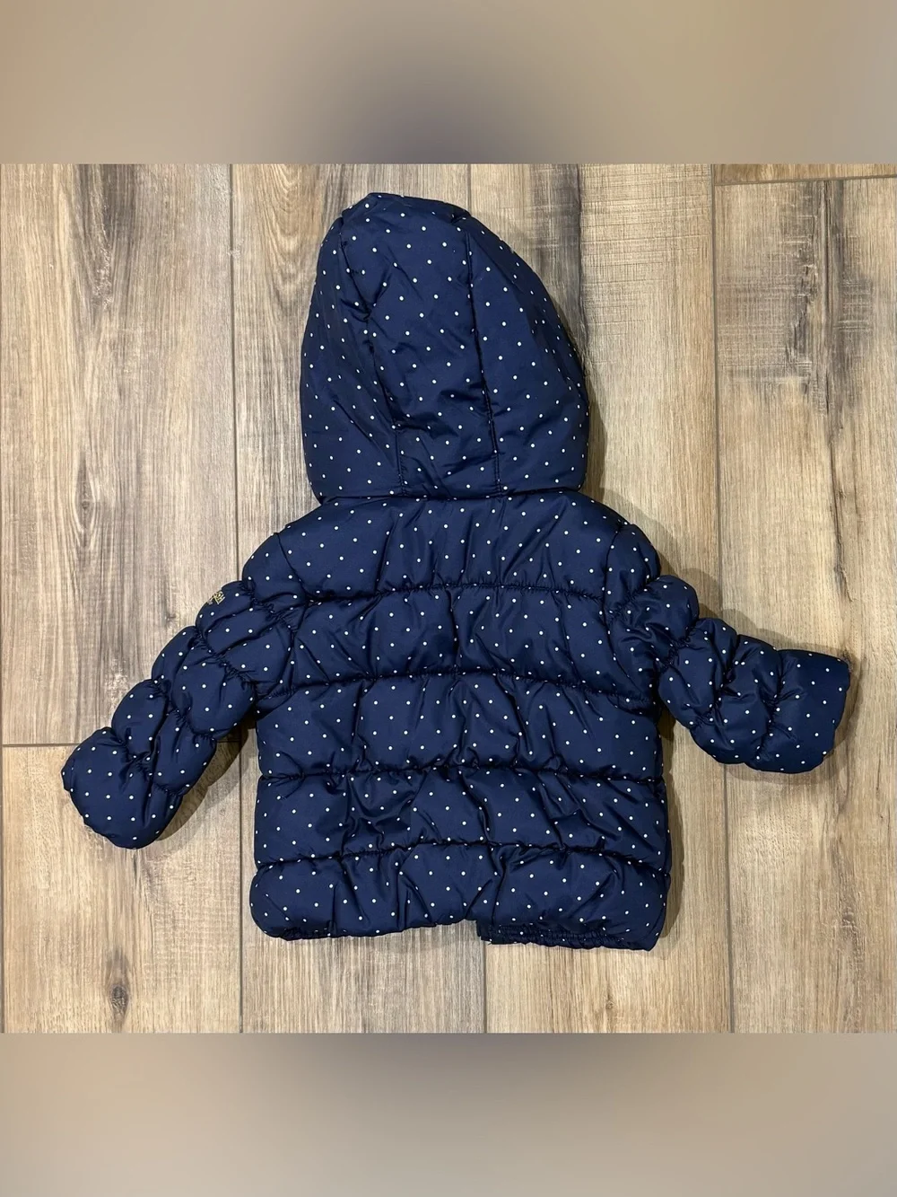 OshKosh B’gosh Baby Girls 12M Navy Polka Dot Hooded Puffer Winter Coat